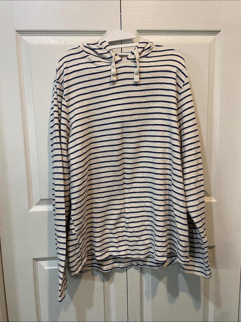 Marine Layer ivory white / blue striped pullover LS hoodie shirt sz XL